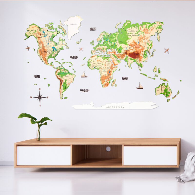2d Wooden World Map Physical M ENJOY THE WOOD-image 5