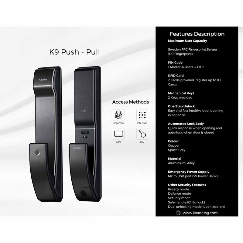 KAADAS Wifi Mortise Door Lock With Kaadas App For One-time Otp And Real Time Access Log K9-5W SPACE GREY-image 10