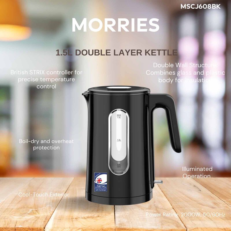 MORRIES Double Wall Glass Electric Kettle (1.5l) MS-CJ608BK-image 4