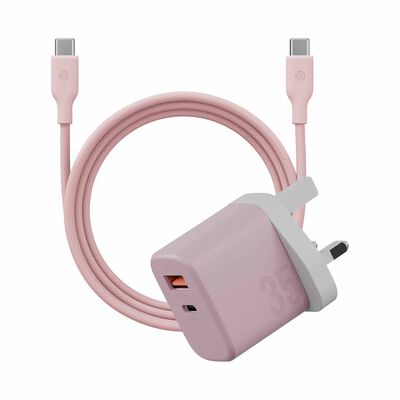BAZIC Goport Velox Kit, 1c1a Gan Charger 35w(uk) With Weave Cable - Peach CHR-GPVLX-UK-PNK
