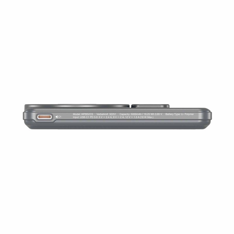 VERBATIM Powerbank Magnetic Wireless Charge 5000mah 2 X C Stand Grey VM32251-image 3