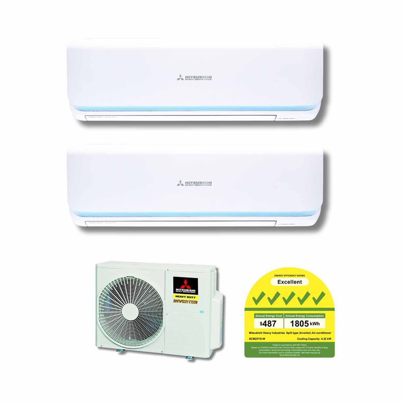 MHI Mhi Rocket 2 Series 25k Cu System 2 (9000btu X 2) SCM25YS-W + SRK10YYS2-W8-W8 X 2-image 1