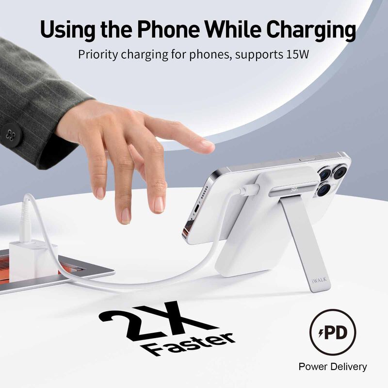 IWALK Powerstand 10000mah Qi2 Magnetic Wireless Fast Charger With Multi-angle Adjustable Stand White MXB014-002A-image 2