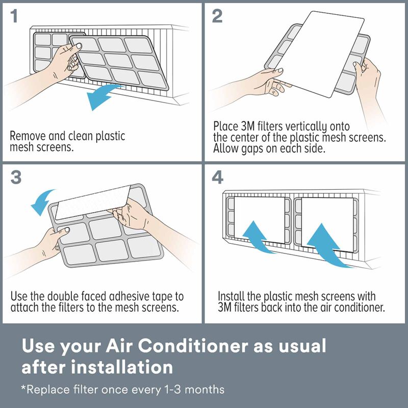 3M Aircon Filter 4pcs 22x34cm For Dust Pollen & Odour 9807-CEN-image 6