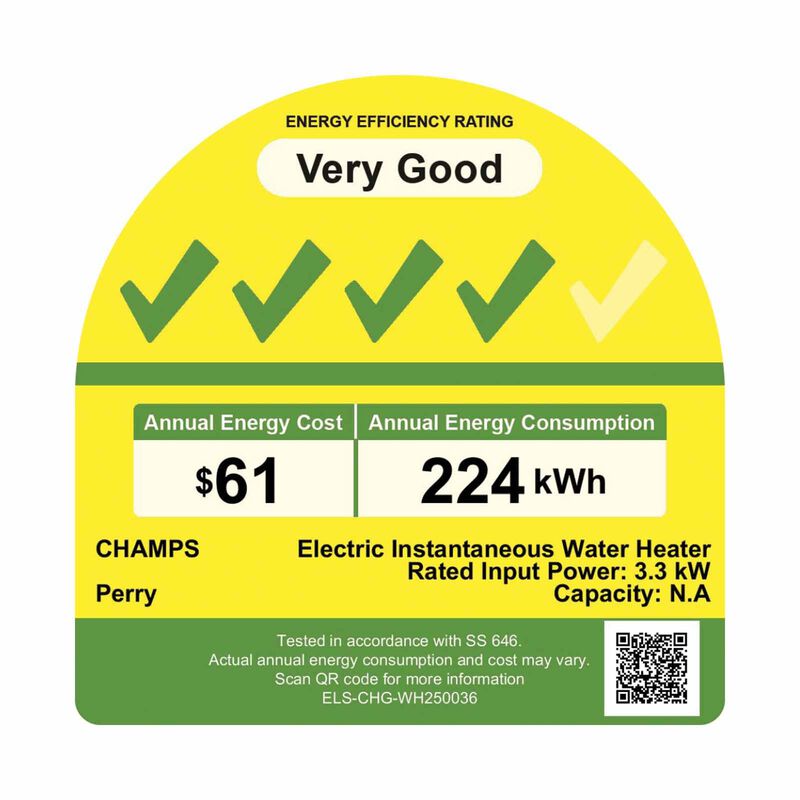CHAMPS Electric Instant Water Heater - White (installation Charges Applies) PERRY - WHITE-image 2