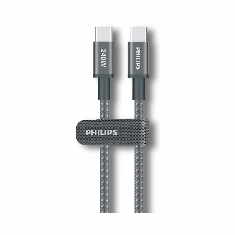 PHILIPS Sync & Charge Cable C To C - 2 Meter Max 5a (240w) Black Braided 480 Mbps DLC7060C/00-image 1