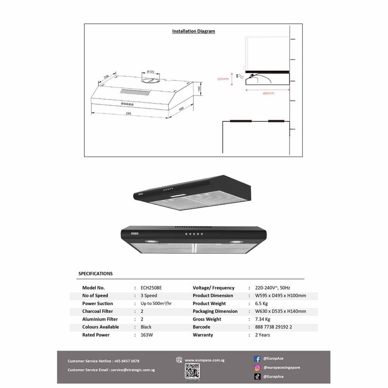 OTIMMO 60cm Slimline Hood ECH2508EBK-image 4