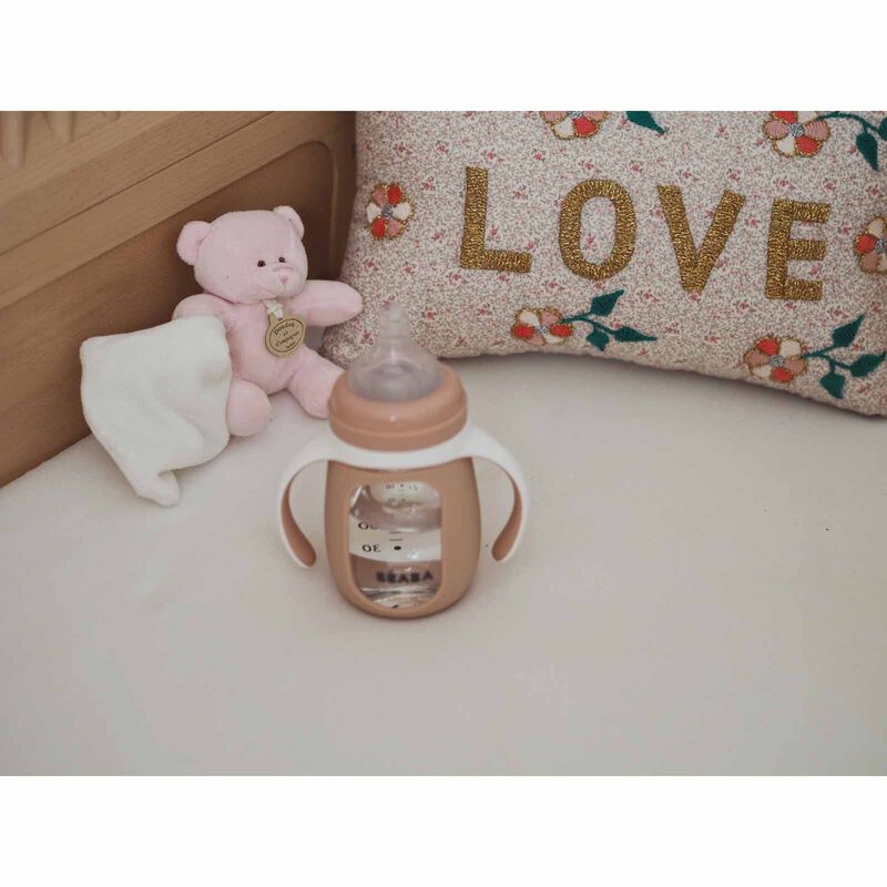 BEABA With Silicone Protective Sleeve 210ml - Pink (online) GLASS BOTTLE-image 2