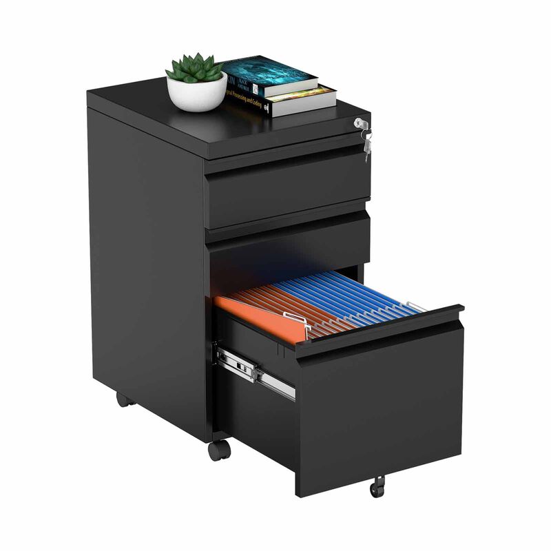 STEELCRAFT Filex 3 Drawer Mobile Pedestal Cabinet Black 37 X 44 X 60 H Cm FILEX-image 3