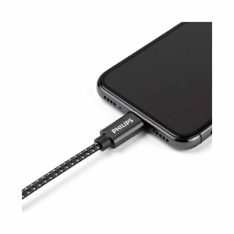 PHILIPS 60w Sync & Charge Cable C To Lightning - 1 Meter Max 3a Black Braided 480 Mbps DLC5030L/00-image 4
