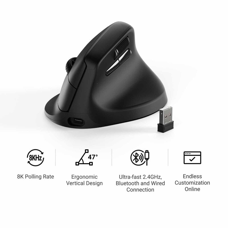 KEYCHRON M5 8k 2.4 Ghz Wireless Ergonomic Vertical Mouse - Black KYCN-M5-A23-image 9
