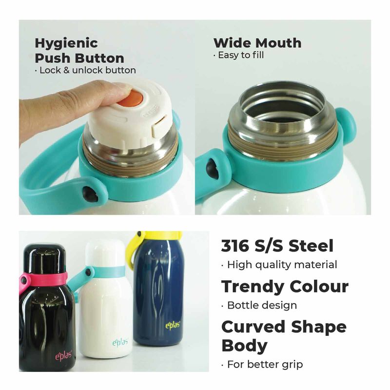 EPLAS 316 Double-walled Stainless Steel One Touch Thermal Bottle With Handle (700ml) - White/turquoise EVB-700-image 4