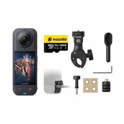 INSTA360 X5 Motorcyle Bundle (x5 Standard Bundle, Motocycle Kit, 128gb, X5 All-weather Usb Charging Cover) X502