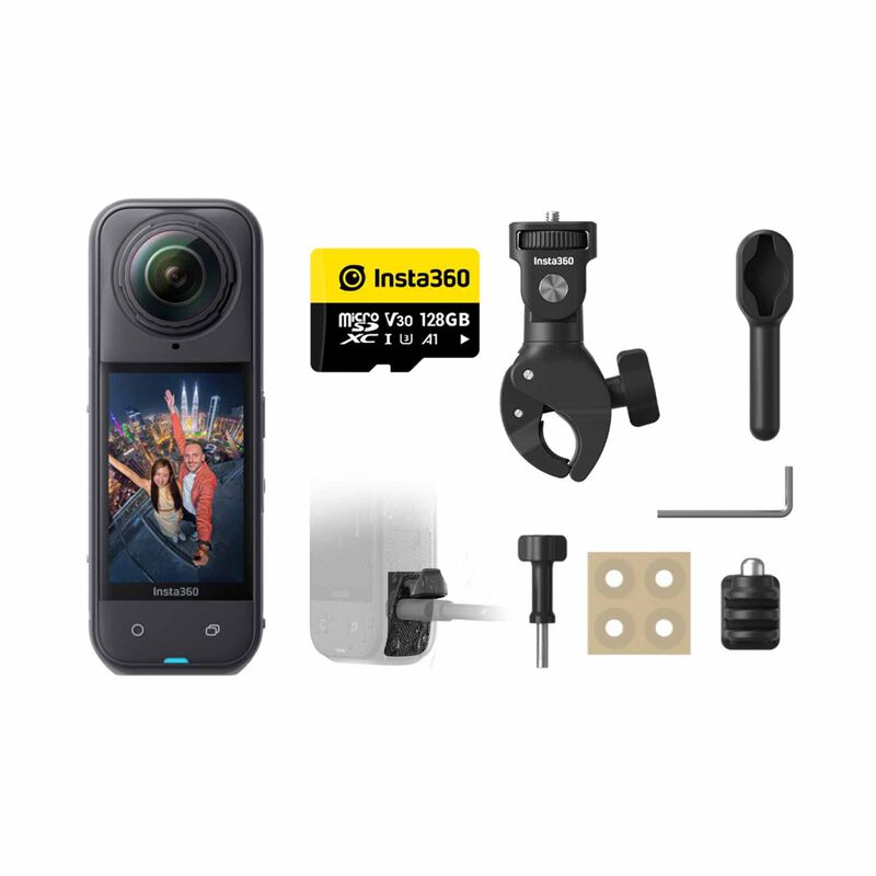 INSTA360 X5 Motorcyle Bundle (x5 Standard Bundle, Motocycle Kit, 128gb, X5 All-weather Usb Charging Cover) X502-image 1