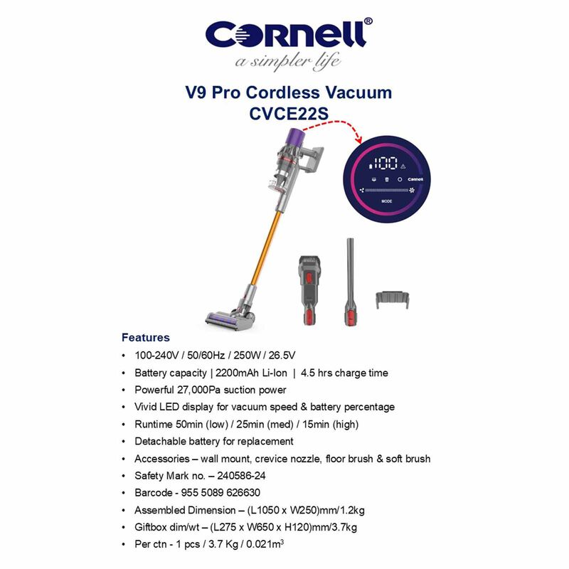 CORNELL V9 Pro Cordless Handstick Vacuum Cleaner CVCE22S-image 4