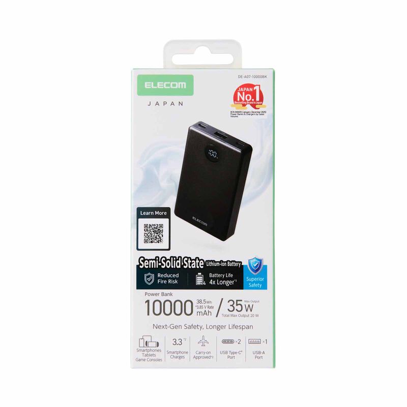 ELECOM Semi-solid State Powerbank 10000mah 35w 2c1a DE-A07-10000BK-image 2