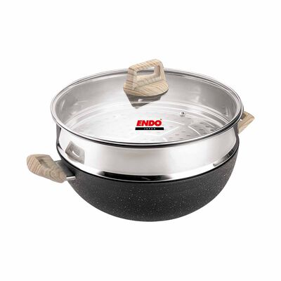 ENDO Ganseki 32cm I.h. Die Cast Chef Wok + Steamer E-GSK-32W+S