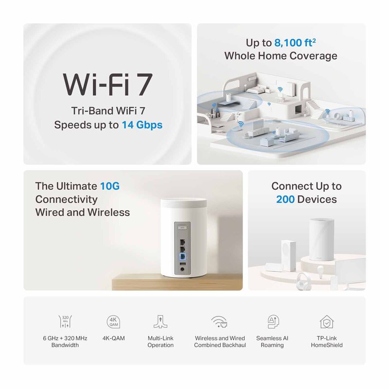TP LINK Be14000 Tri-band Whole Home Mesh Wifi 7 System DECO BE68 (2-PACK)-image 2