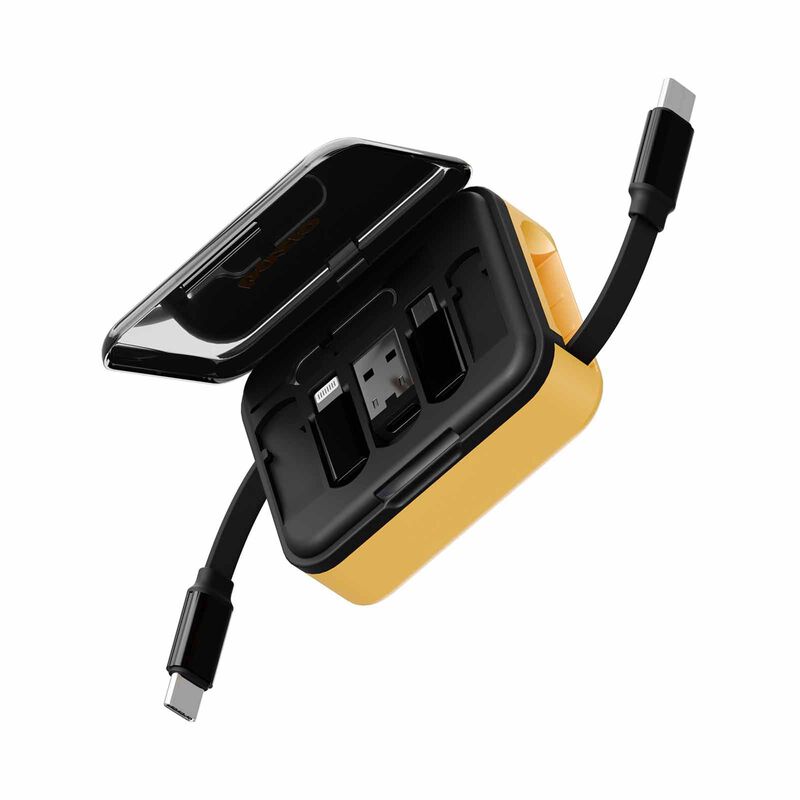 BAZIC Gocharge Loop, 5 In 1 Cable Kit With Swappable Usb A & Lighting Adapters, 1m Retractable Cable - Yel CBL-LOOP-YLW100-image 1