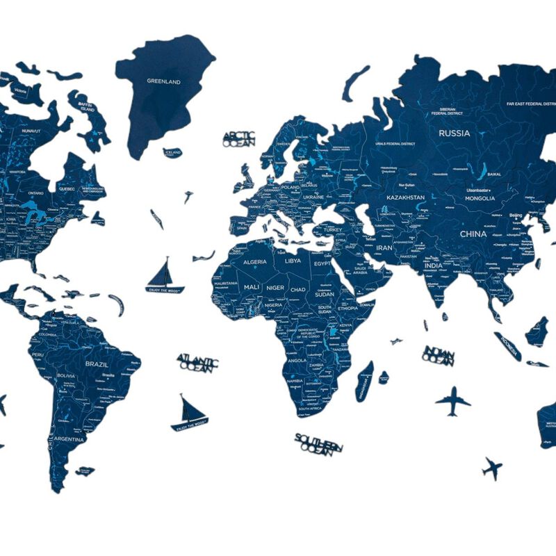 2d Wooden World Map Blue S ENJOY THE WOOD-image 1