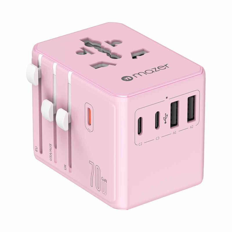 MAZER Infinitetravel 3c/2a Usb Pd70w + 3xac International Travel Adapter - Pink M-TC270-PK-image 1