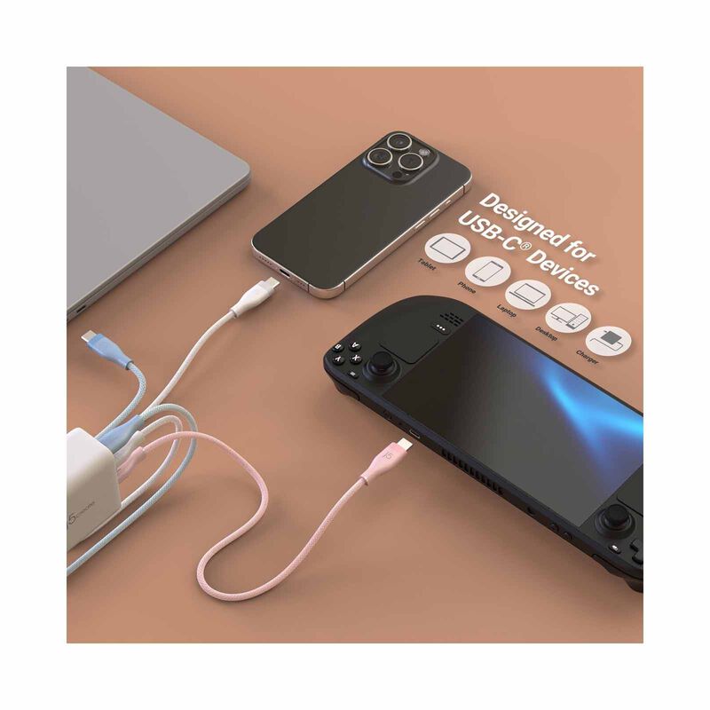 J5CREATE Usb-c 60w Ultra Soft Double-braided Fast Charging Cable (misty Rose) JUCX18L18R-image 5