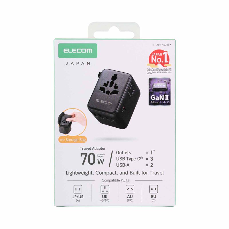 ELECOM 70w Travel Adapter 3c2a T-TA01-AS70BK-image 2
