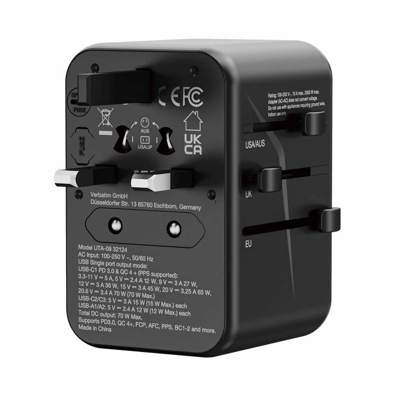 VERBATIM Uta-09 Gan Iii Universal Travel Adapter 1 X Usb-c Pd 70w / 2 X Usb-c / 2 X Usb-a VM32124-image 6