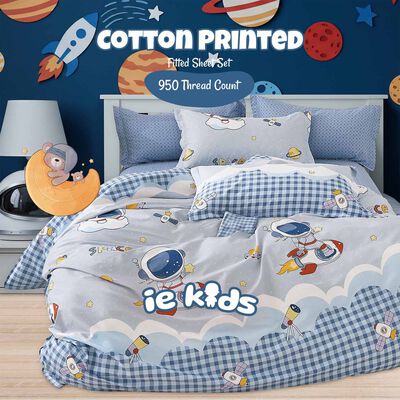 IE KIDS Ie Kids I 100% Cotton Printed I Fitted Sheet Set I Rocket Rider Queen Fitted Sheet ( Oe ) 7500 I Q I FS I ROCKET RIDER