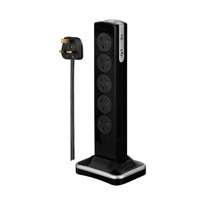 MASTERPLUG 10 Socket Surge Tower W 20w Usb A + C 3m Bk SRGTOWSUAC20103PB