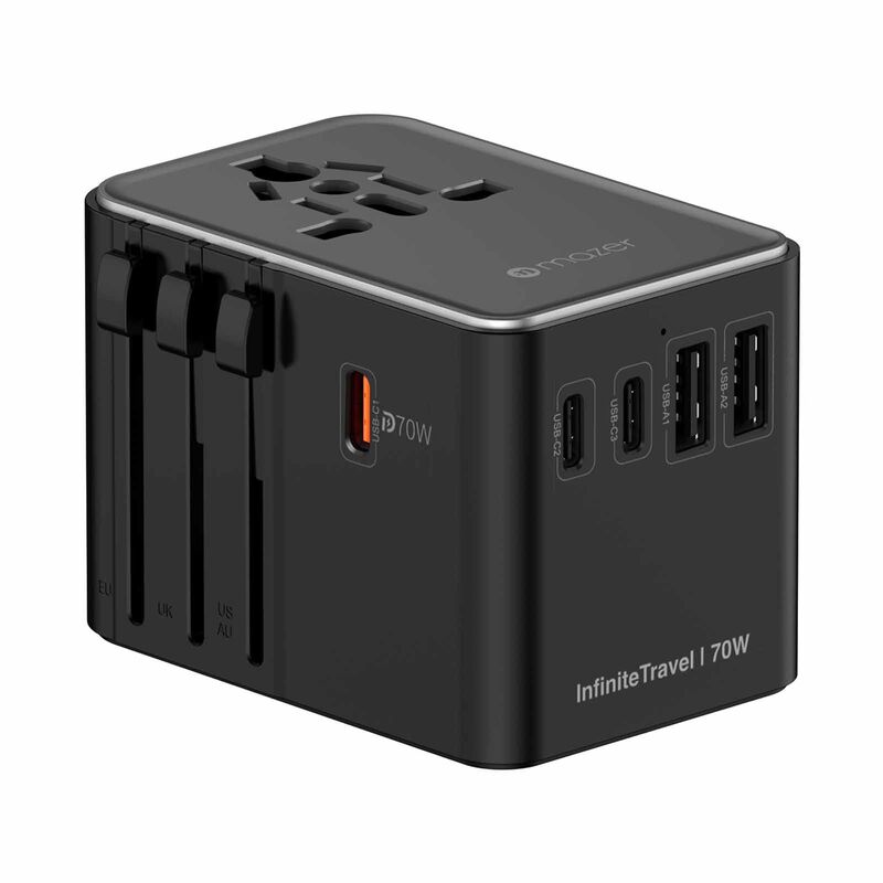 MAZER Infinitetravel Gan Pd70w 3c+2a 100-240v/8a Spare Fuse World Travel Charger-blackgrey M-IFTRAVEL170PD-BG-image 7