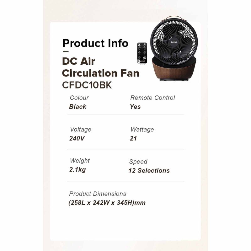 CORNELL 10 In Dc Air Circulation Fan W/remote CFDC10BK-image 3