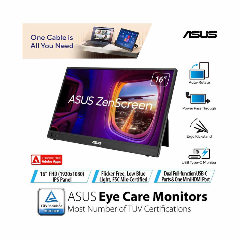 ASUS 16in Zenscreen Fhd Usb Portable Monitor MB16AHVE-image 1