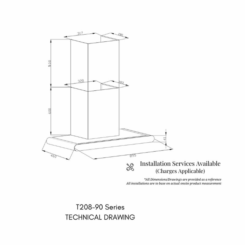 TURBO 90cm T-ultra Slim Chimney Hood (black) T208-BK-image 3