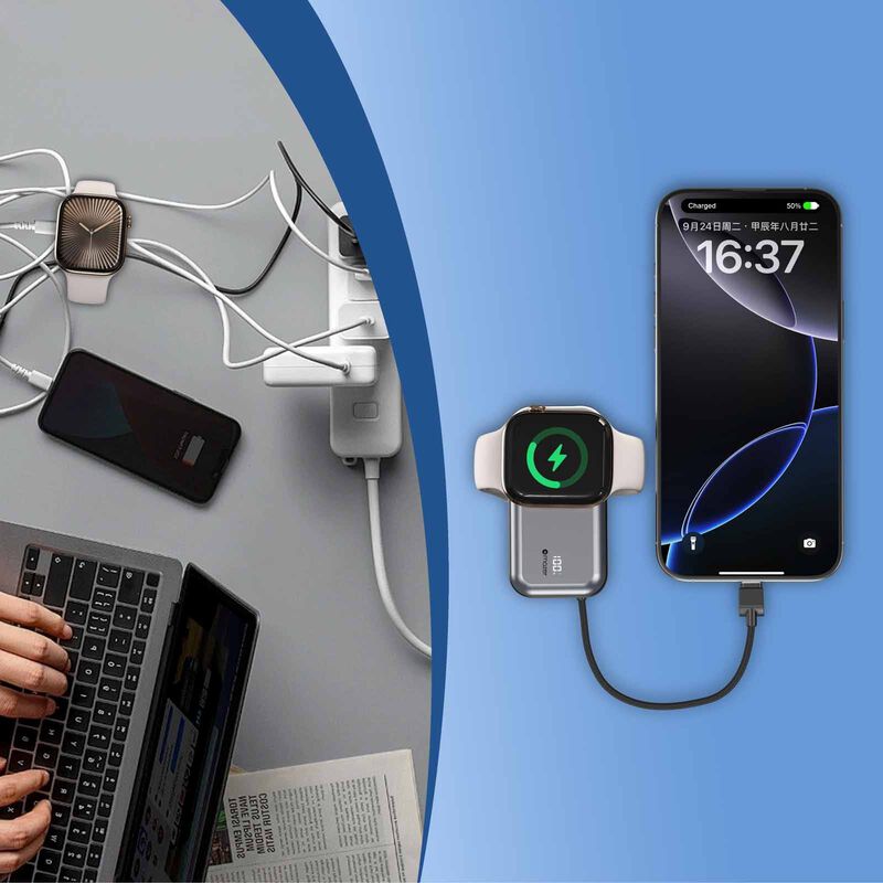MAZER Pocketmini 5000mah/built-in Cable+apple Watch Charging+stand/pd20w Power Bank - Black M-POCKET5.0W-BK-image 8