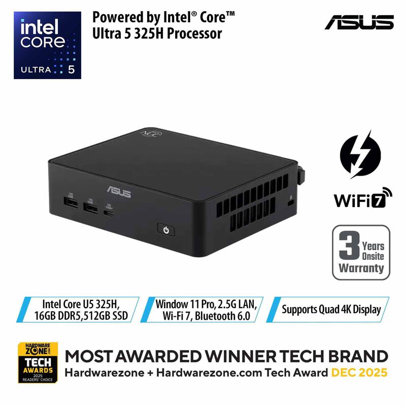 ASUS Nuc 16 Pro U5-325 16gb 512gb Ssd Win 11 Pro Intel Graphics Black RNUC16GDKU5673N3-image 1