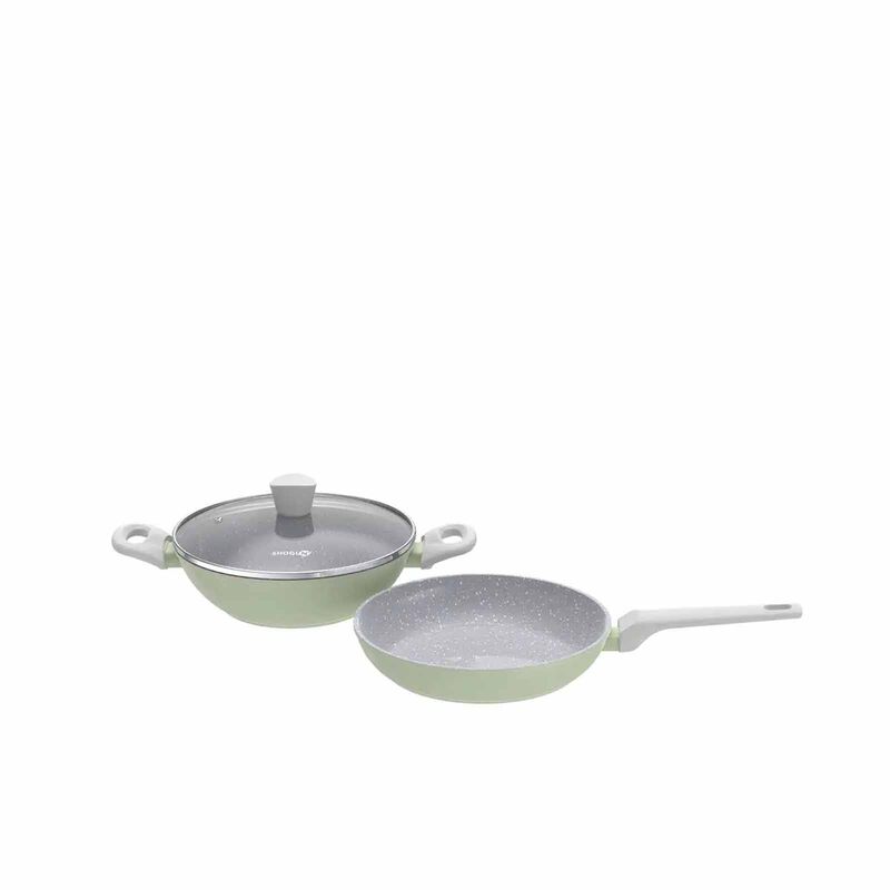 LA GOURMET Shogun Smart Ceragan 3pcs Set Green (24cm Frypan + 24cm Wok) LGSNST429902-image null