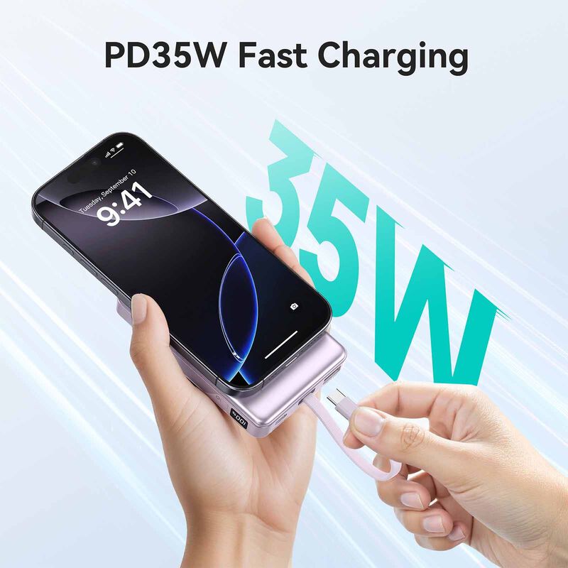 MAZER Powercharge Link 10,000mah Pd35w With Built-in C-cable Powerbank - Lavendar M-PC35L10V3-LD-image 2