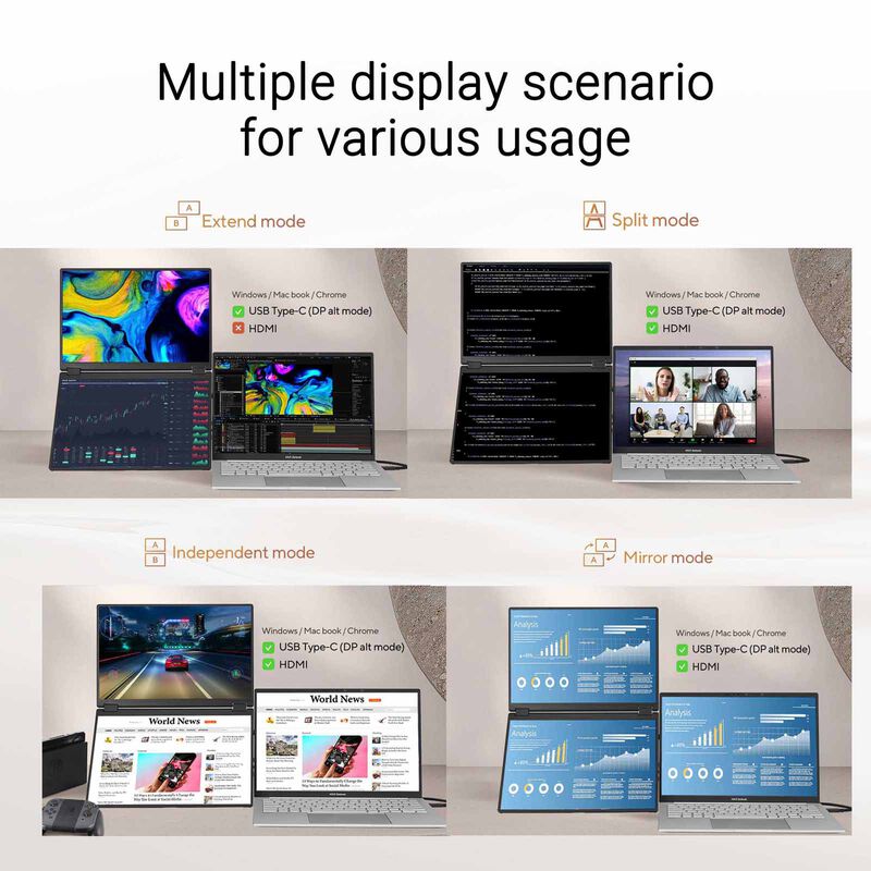 ASUS 14in Zenscreen Duo Wuxga Foldable Portable Monitor MB14FCD-image 10