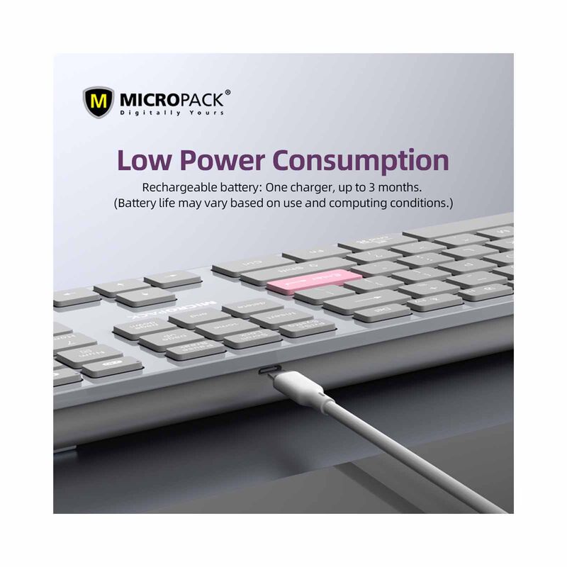 MICROPACK Lifestyle 2.4g + Bluetooth Rechargeable Wireless Keyboard - Grey K-310W-GY-image 7