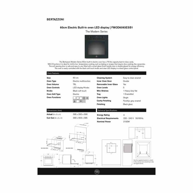 BERTAZZONI 60cm Built-in Oven (black Glass Finish) FMOD6093ESB1-image 4