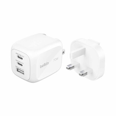 BELKIN 70w 3port Wall Charger (built-in Us Plug+uk Plug) WCH018MYWH
