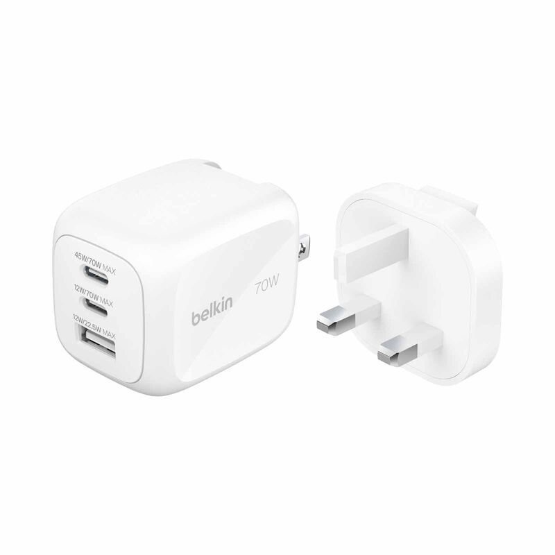 BELKIN 70w 3port Wall Charger (built-in Us Plug+uk Plug) WCH018MYWH-image 1