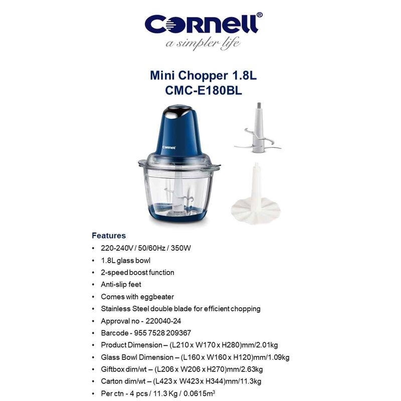 CORNELL Mini Chopper (1.8l) - Blue CMCE180BL-image 8