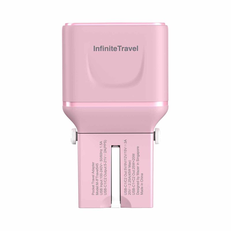 MAZER Infinitetravel Pocket Gan Pd45w 2c Travel Charger-pink M-IFTRAVEL545-PK-image 2