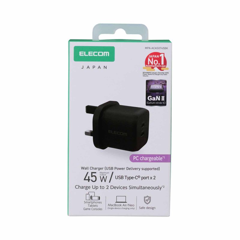 ELECOM 45w Pd Wall Charger C-2port MPA-ACAS0745BK-image 7