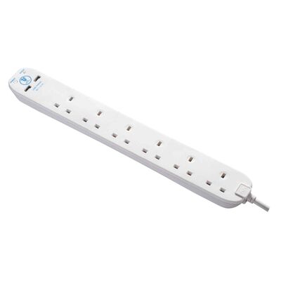 MASTERPLUG 13a 6 Gang Individual W/surge (white) SRGU62N-MPA