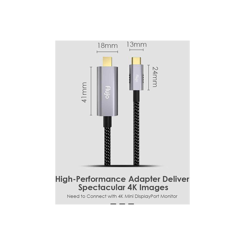 FLUJO Usb C To Mini Display Port Cable Silver FJ-X-31-S-image 2