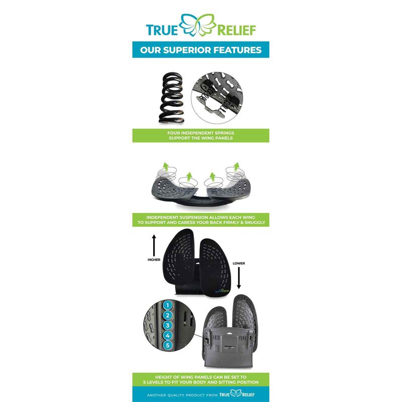 TRUE RELIE Double Wing Back & Lumbar Support (relaxing Black) TRDWBLRBLK-image 3