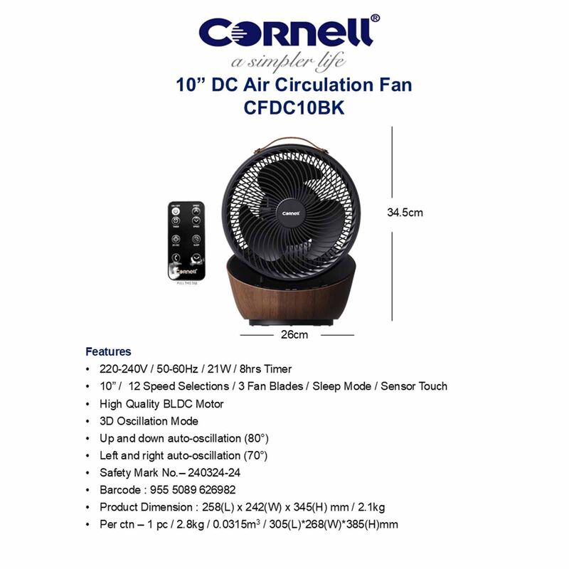 CORNELL 10 In Dc Air Circulation Fan W/remote CFDC10BK-image 5